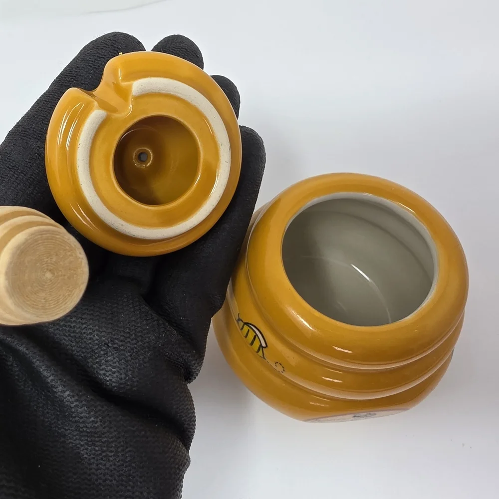 Ceramic Mini Honey Jar 140ml with Lid and Dipper Stick Retro Honey Storage Conta